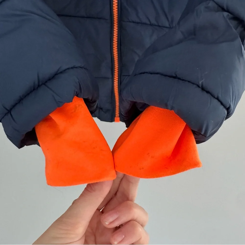 Spyder boys water resistant hooded nexus puffer jacket navy orange size M 10/12